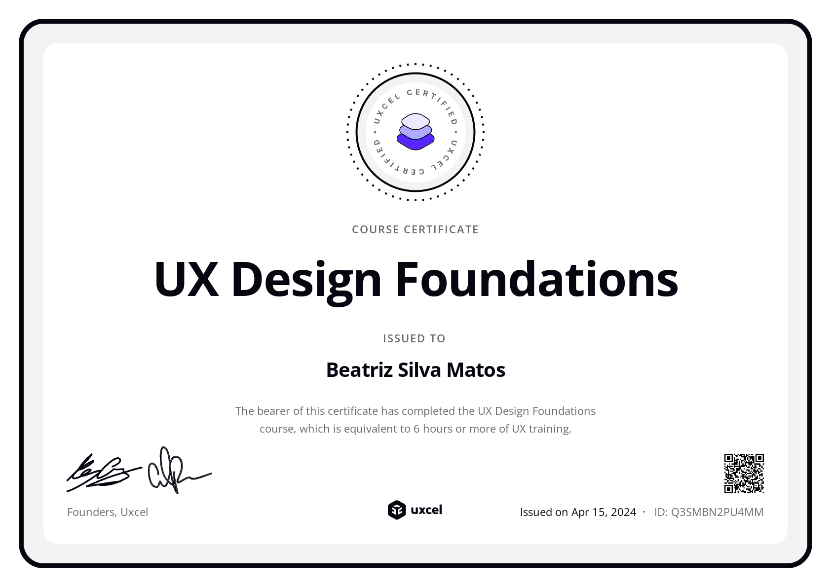 Beatriz Silva Matos's certificate